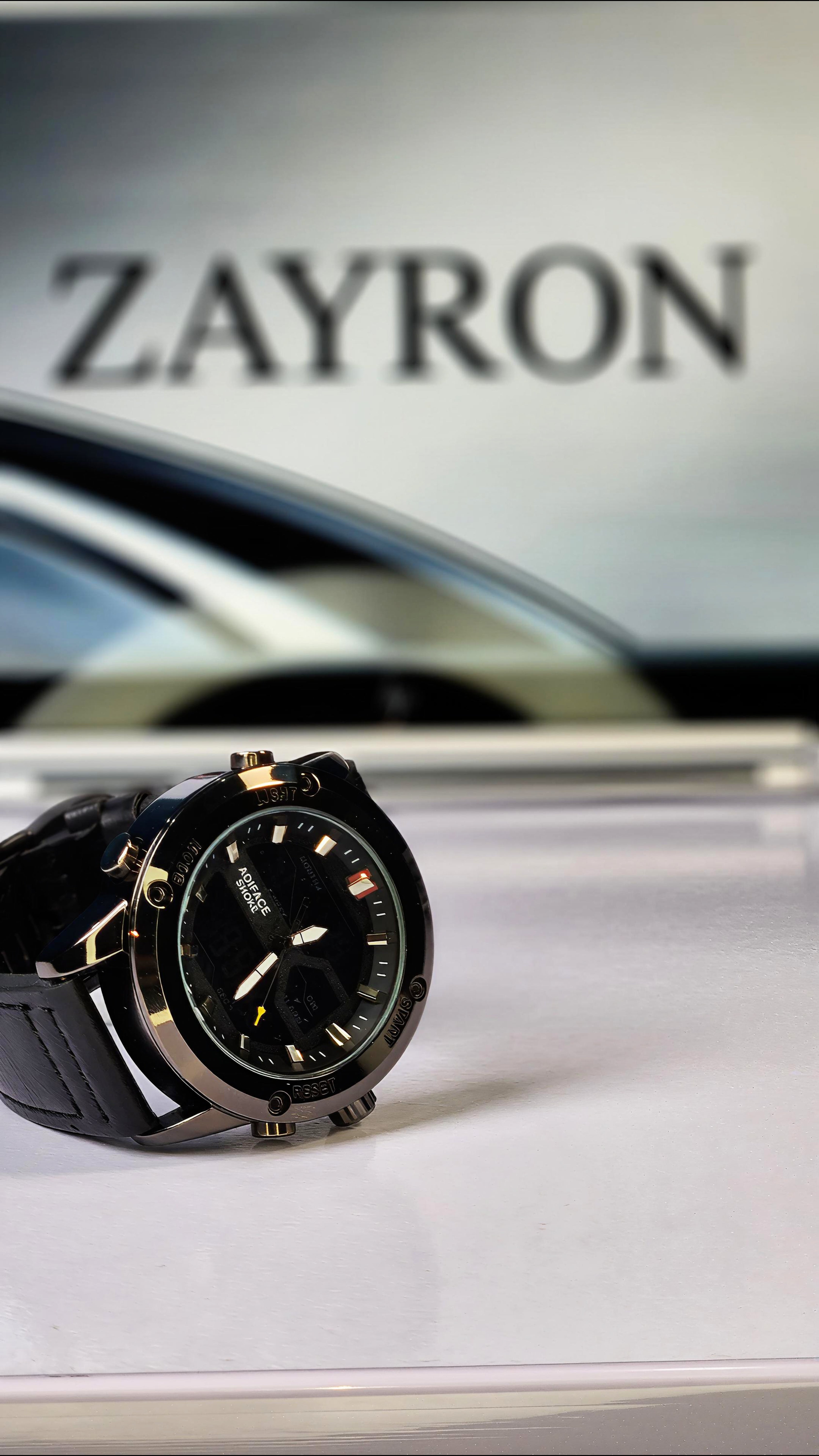ZAYRON Luxury Men’s Chronograph Watch – Black Dial & Leather Strap